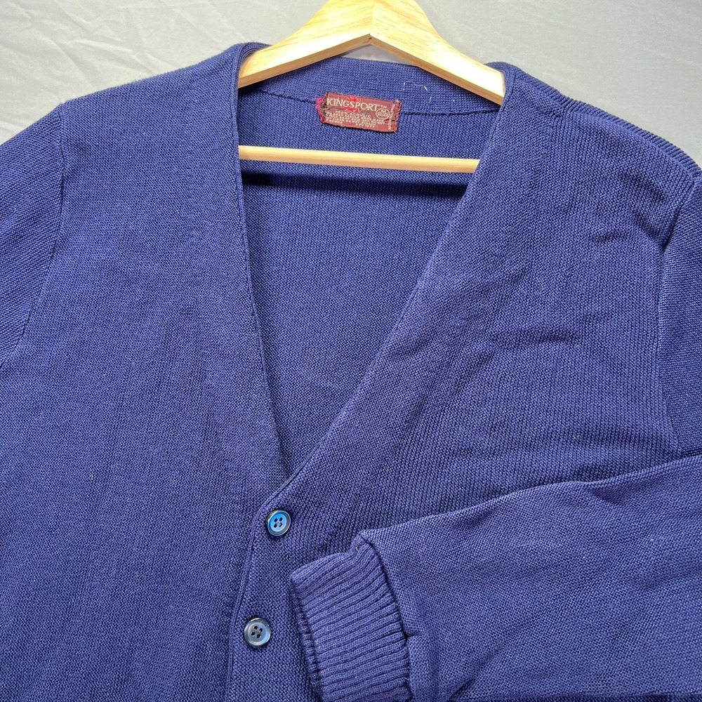 True Vintage 60s Cardigan Sweater Mens Medium Blue Acrylic Button Up Kingsport